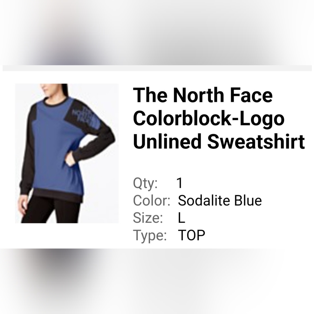 The North Face colorblock logo sweatshirt sodalite blue Lg women's - Picture 2 of 7